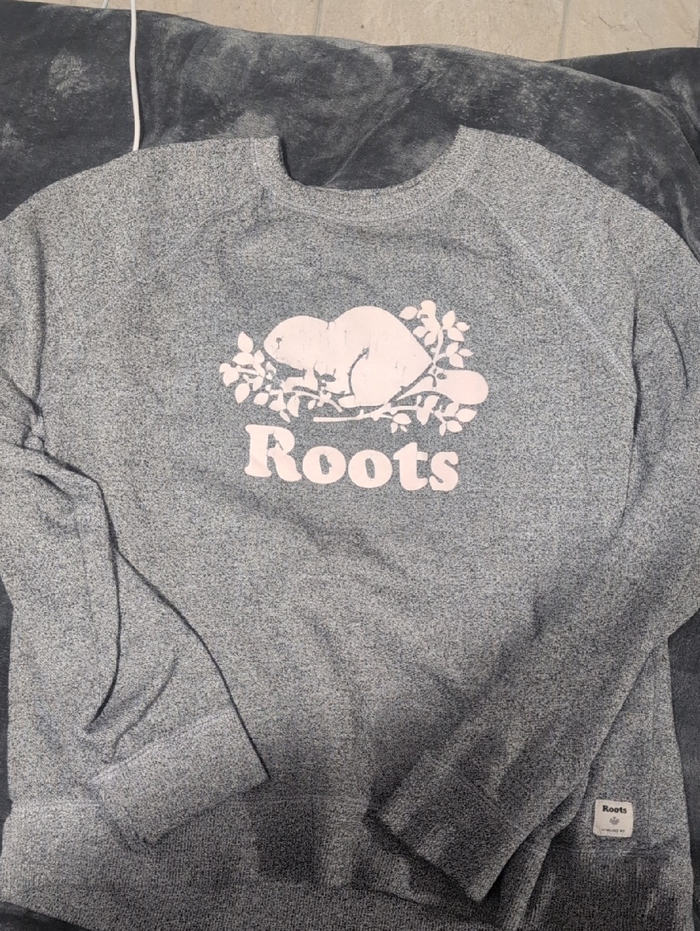 Roots Gray Crewneck Sweatshirt with Pink Beaver Logo